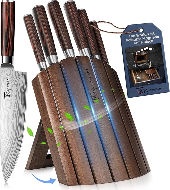 SYOKAMI 2026 Upgrade 7‑Piece Kitchen Knife Set with Foldable Magnetic