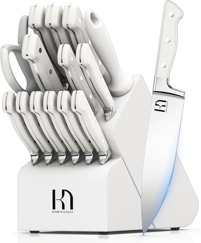 KnifeSaga 15‑Piece Kitchen Knife Block Set, Ultra‑Sharp Japanese High‑