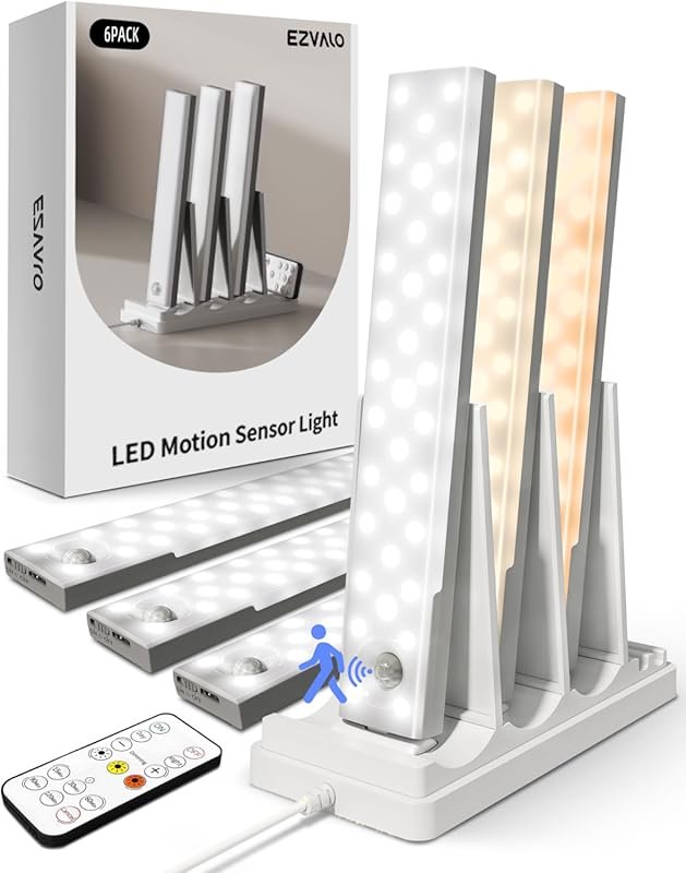 EZVALO 6‑Pack Under‑Cabinet Lights with Charging Station – Rechargeabl