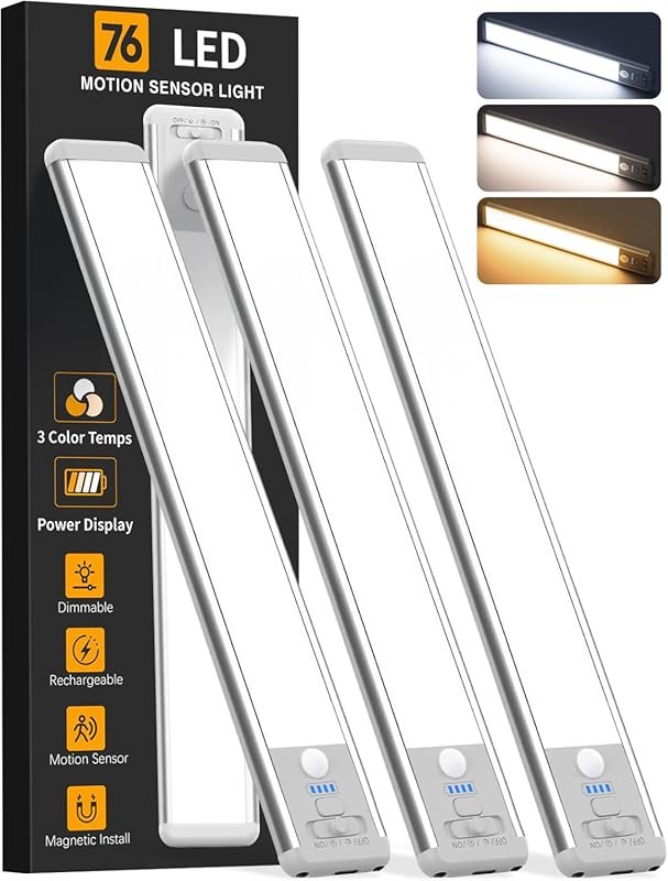 Rechargeable 10‑inch Wireless Under‑Cabinet Lights – 3‑Pack, Motion Se