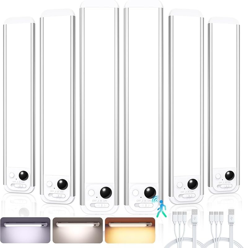 RUIKORING 8.5‑inch Under‑Cabinet Lights – 6‑Pack, 3 Colors, Motion Sen