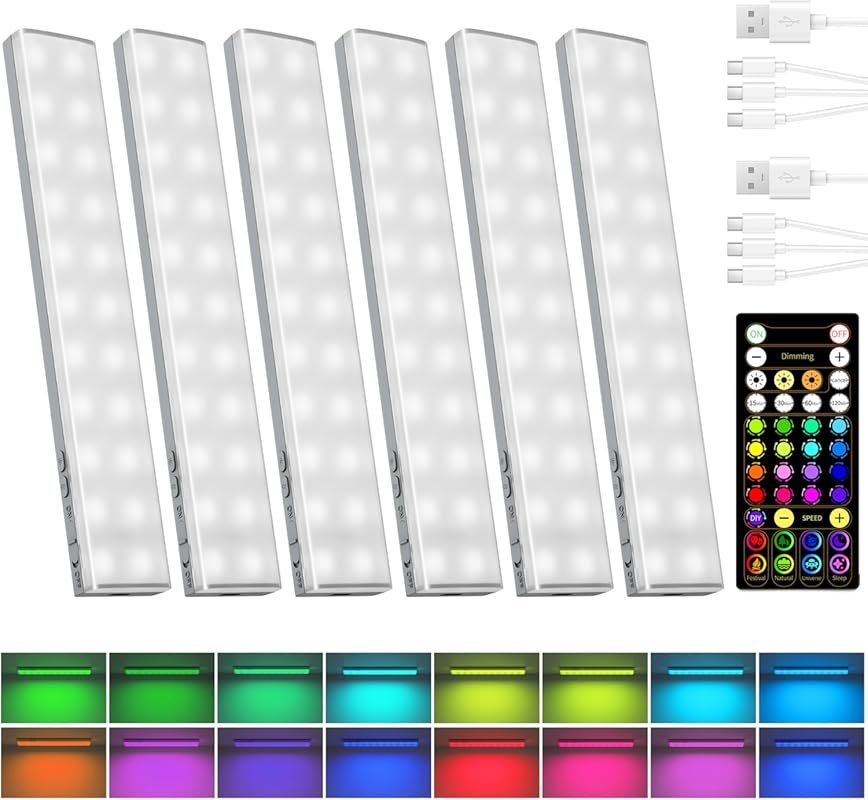 EZVALO 80RGB Color‑Changing Under‑Cabinet Lights – 6‑Pack, 1800mAh Rec